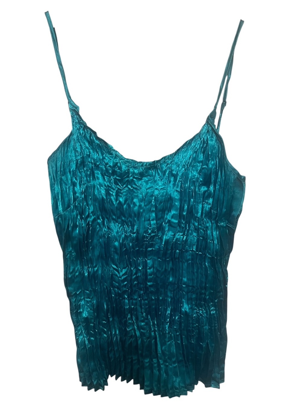 Nygard Y2K crinkle tank top cami turquoise blue retro vintage